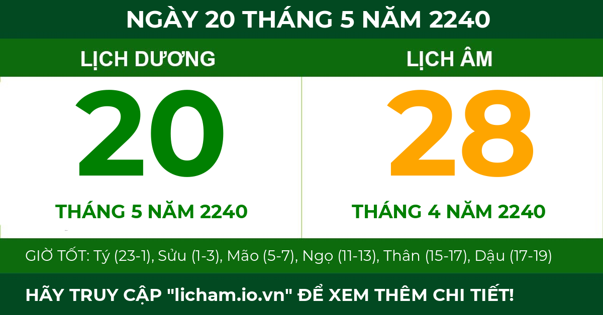 lịch âm ngày 20 tháng 5 năm 2240