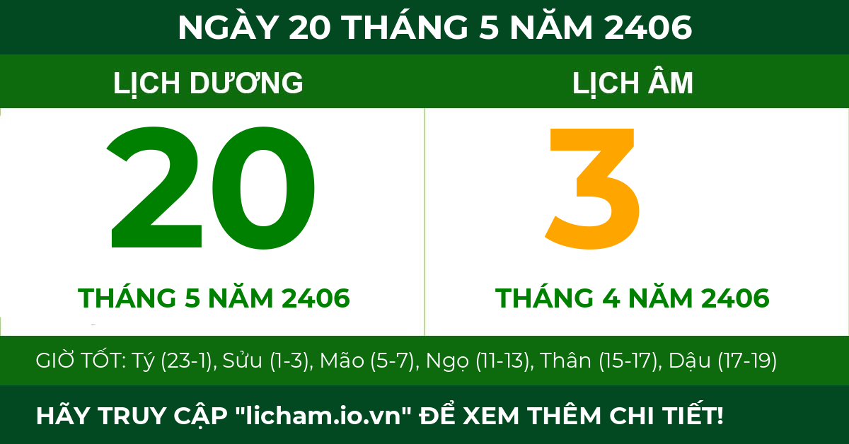 lịch âm ngày 20 tháng 5 năm 2406