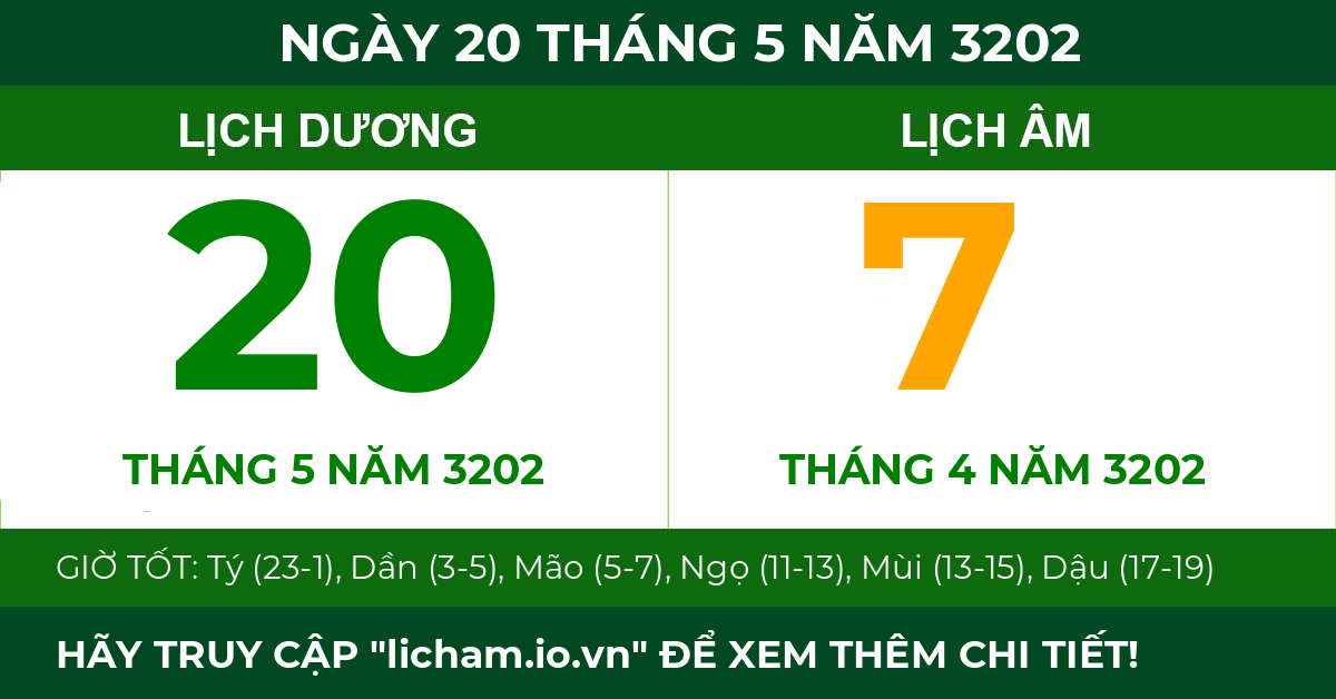 lịch âm ngày 20 tháng 5 năm 3202