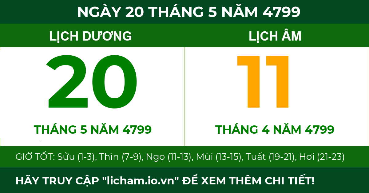 lịch âm ngày 20 tháng 5 năm 4799