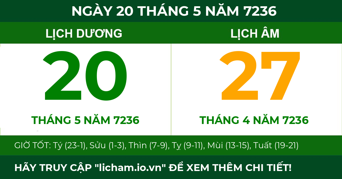 lịch âm ngày 20 tháng 5 năm 7236