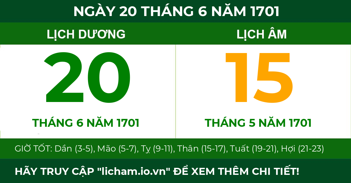 lịch âm ngày 20 tháng 6 năm 1701