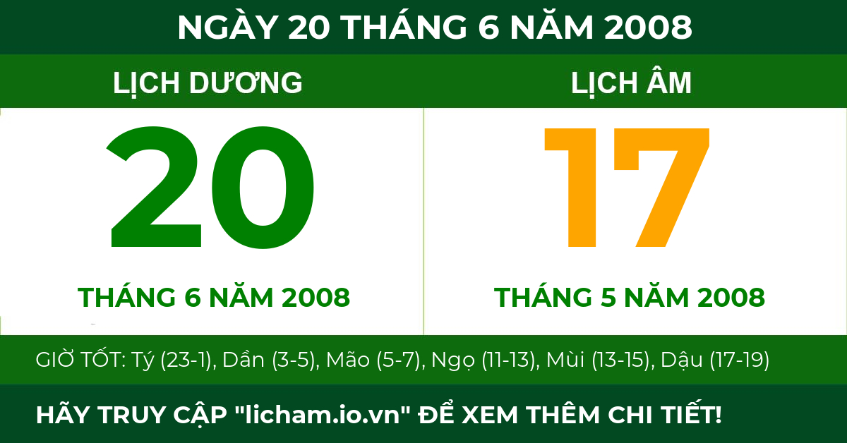 lịch âm ngày 20 tháng 6 năm 2008