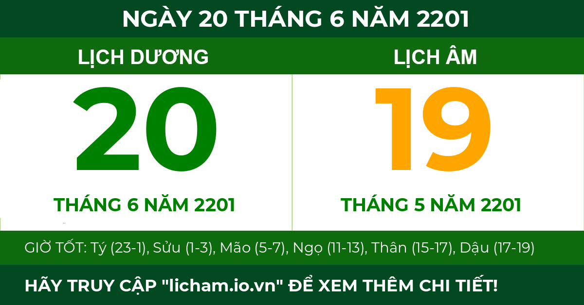 lịch âm ngày 20 tháng 6 năm 2201