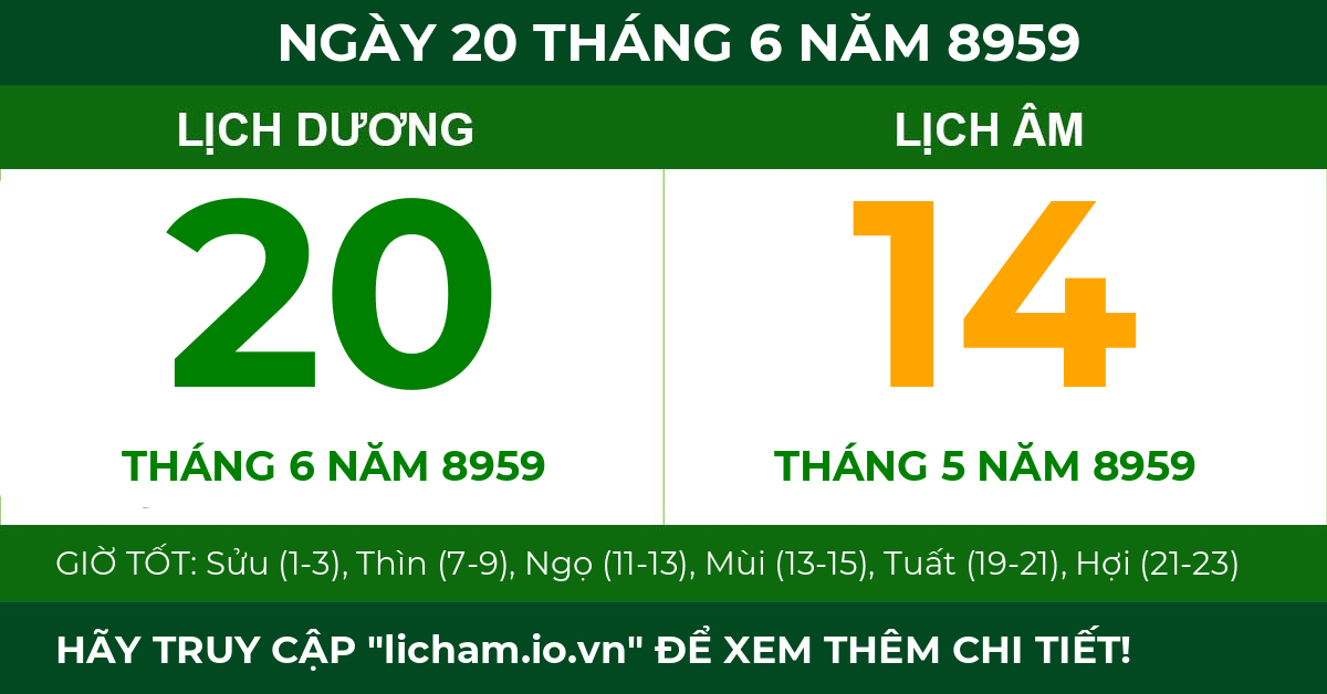 lịch âm ngày 20 tháng 6 năm 8959