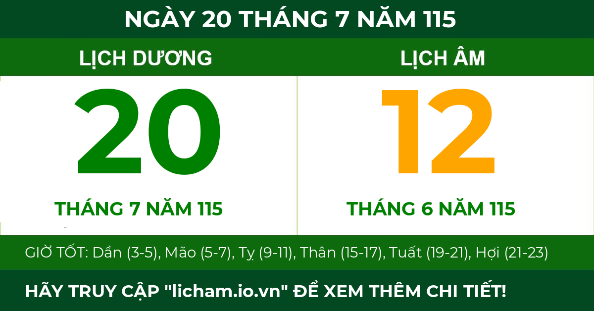 lịch âm ngày 20 tháng 7 năm 115