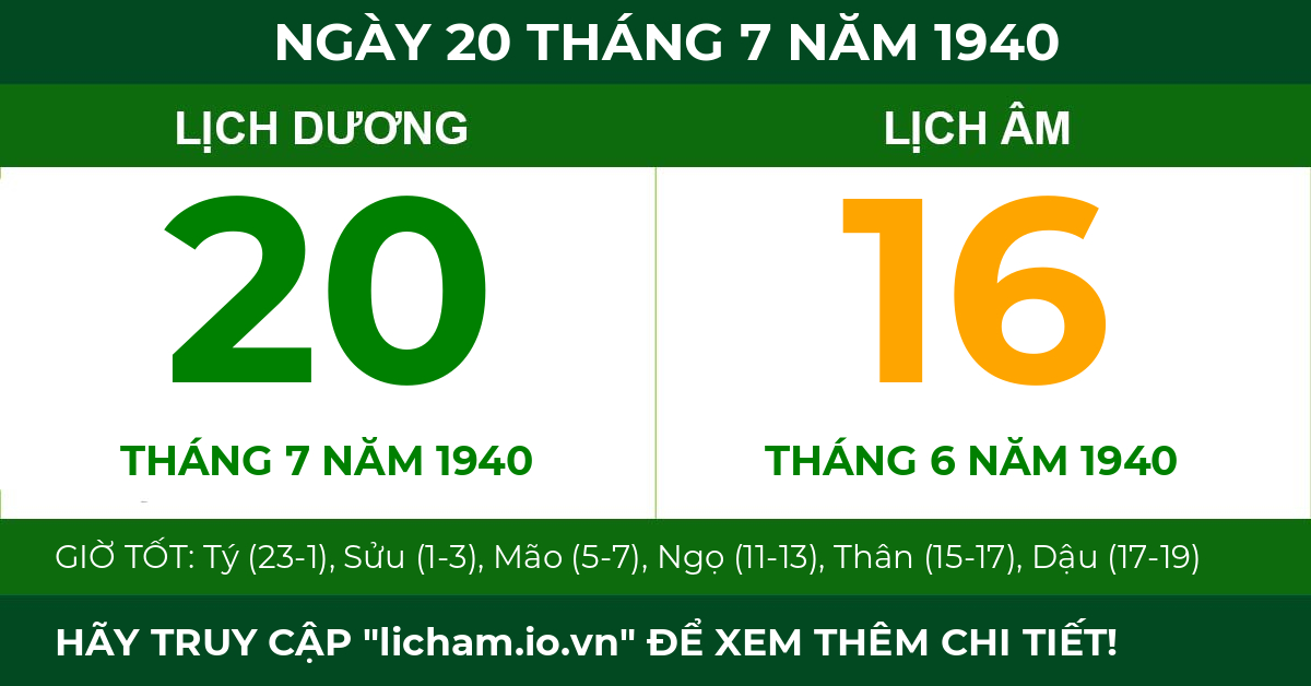 lịch âm ngày 20 tháng 7 năm 1940
