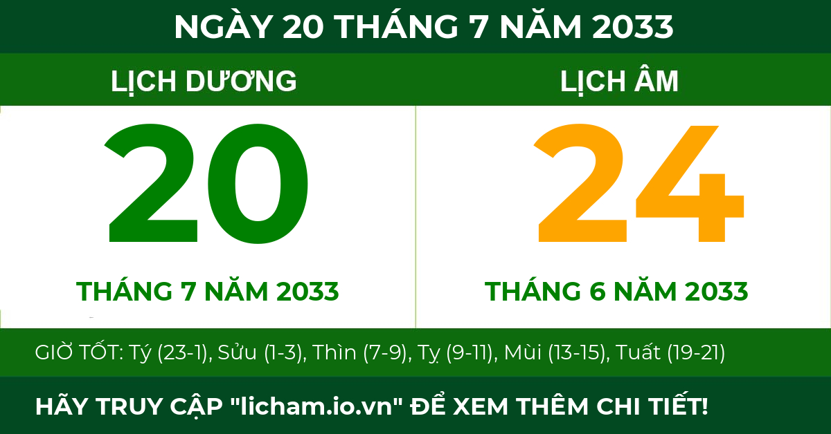 lịch âm ngày 20 tháng 7 năm 2033