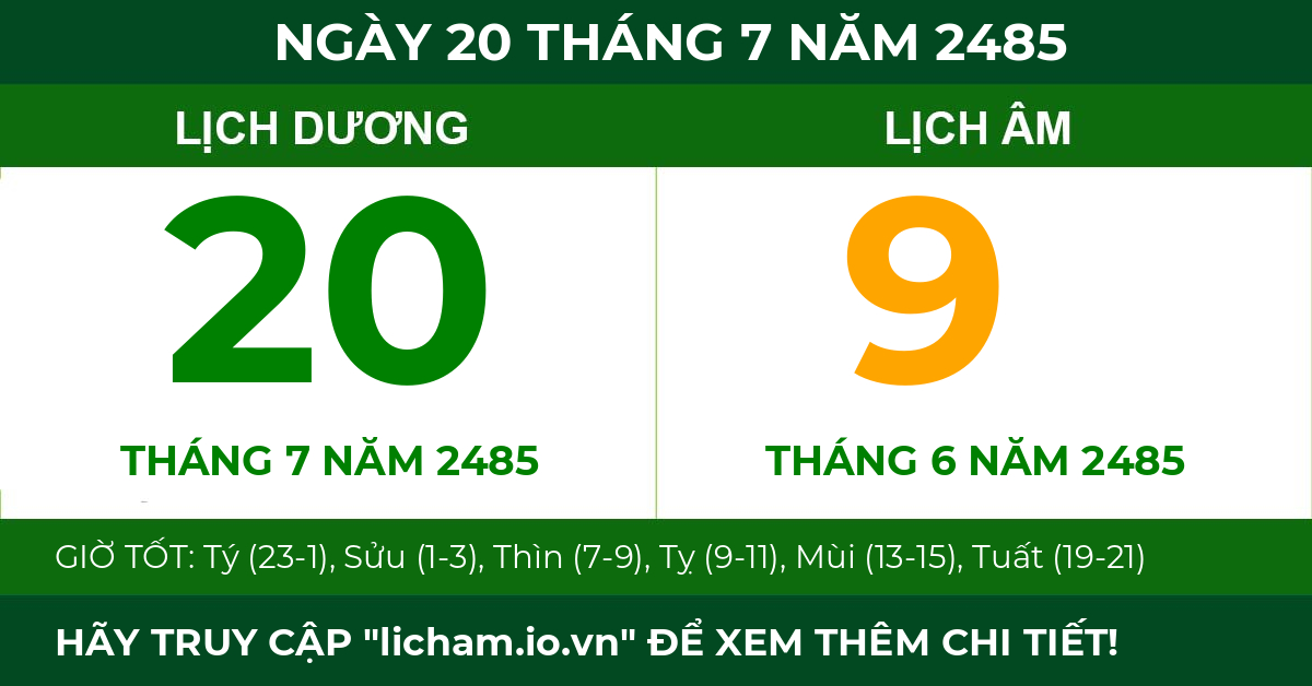 lịch âm ngày 20 tháng 7 năm 2485