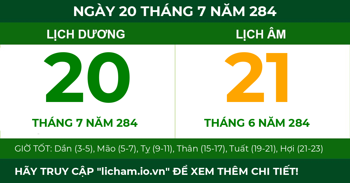 lịch âm ngày 20 tháng 7 năm 284