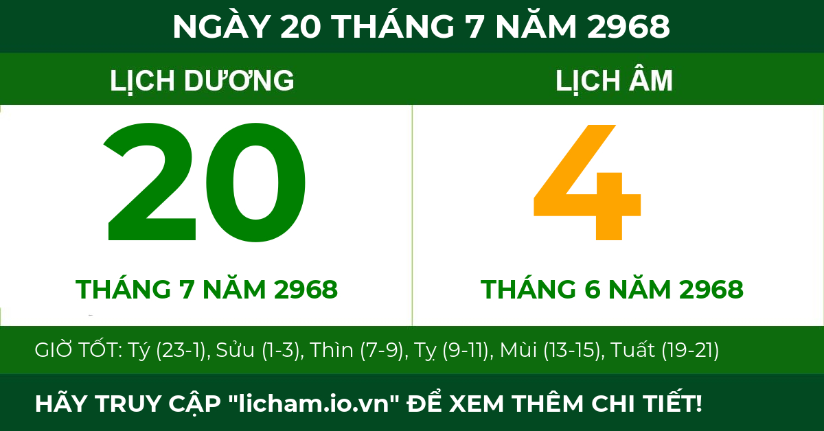 lịch âm ngày 20 tháng 7 năm 2968