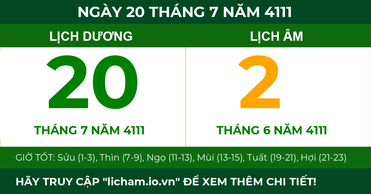 lịch âm ngày 20 tháng 7 năm 4111