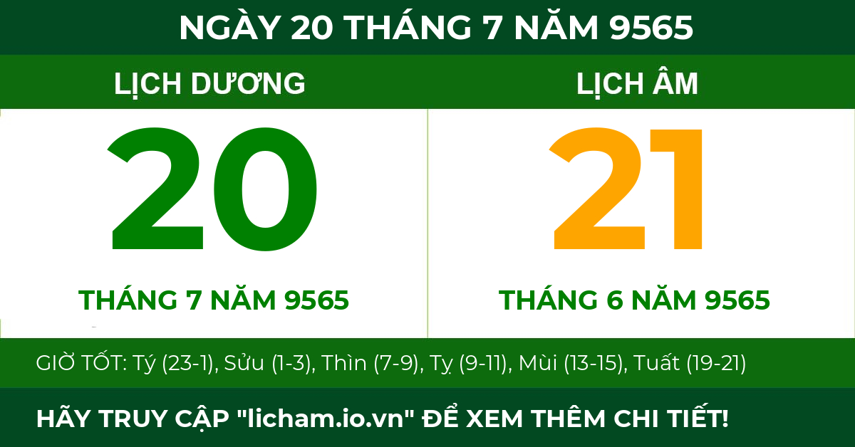lịch âm ngày 20 tháng 7 năm 9565