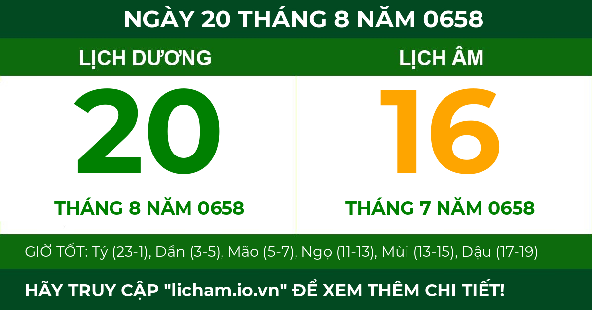 lịch âm ngày 20 tháng 8 năm 0658