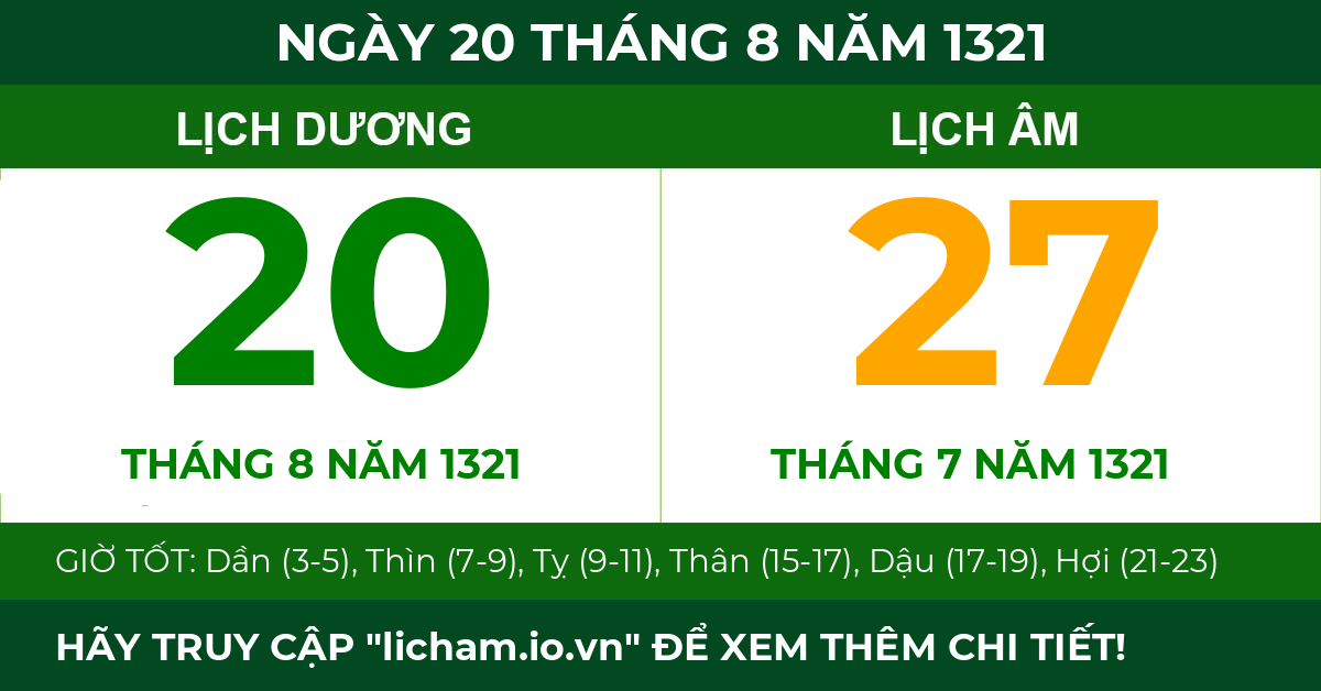 lịch âm ngày 20 tháng 8 năm 1321