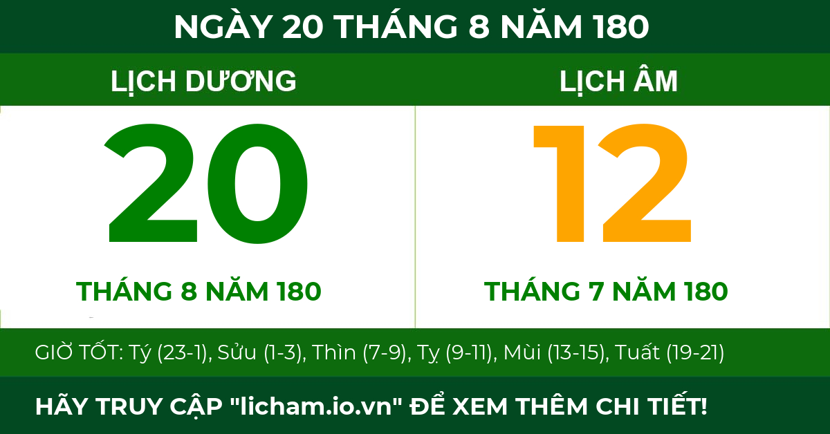 lịch âm ngày 20 tháng 8 năm 180