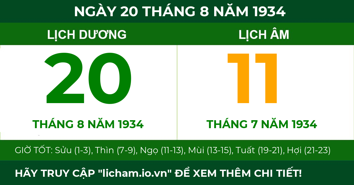 lịch âm ngày 20 tháng 8 năm 1934