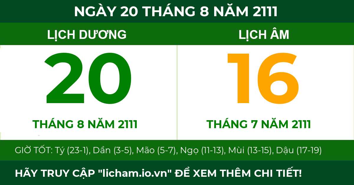 lịch âm ngày 20 tháng 8 năm 2111