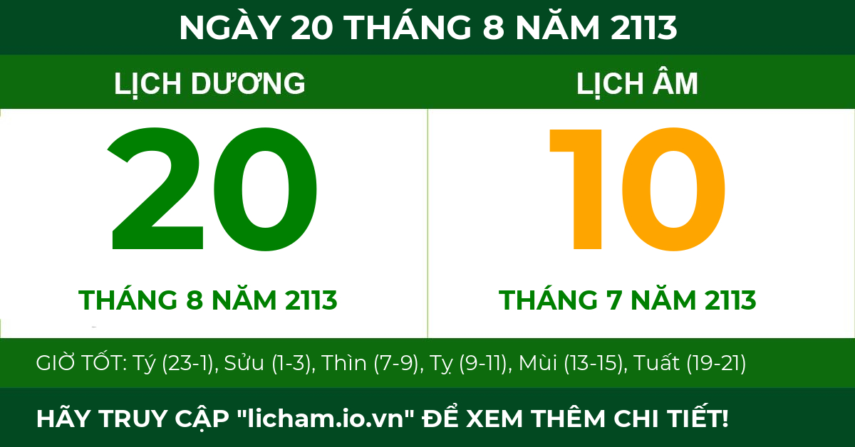 lịch âm ngày 20 tháng 8 năm 2113