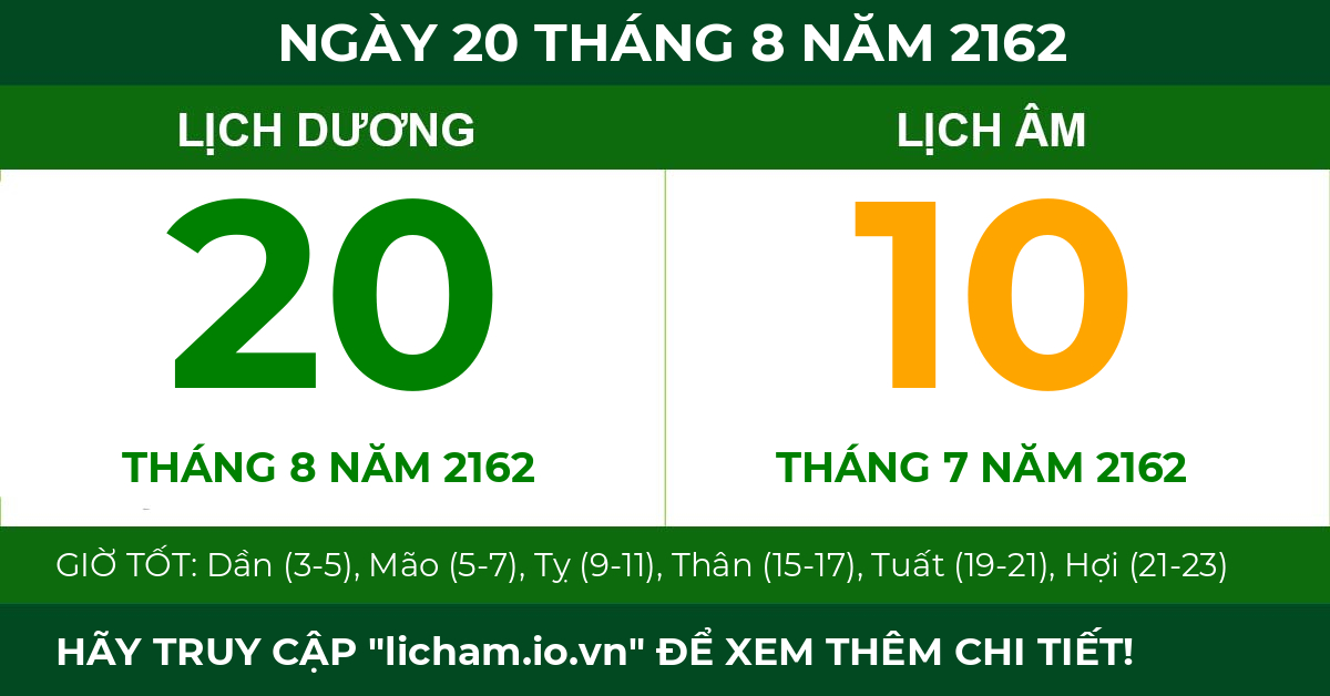 lịch âm ngày 20 tháng 8 năm 2162