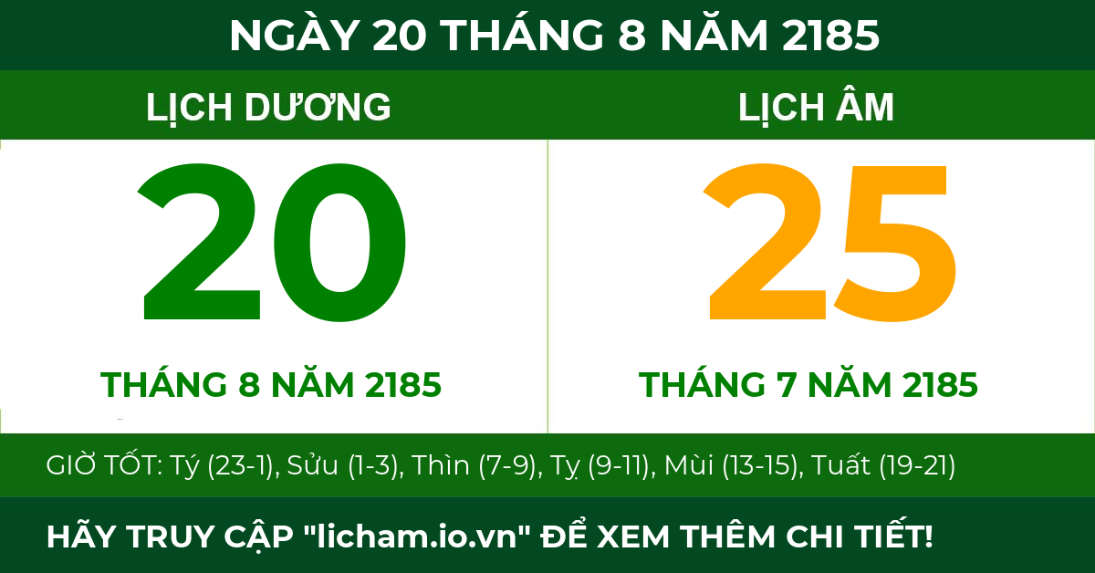 lịch âm ngày 20 tháng 8 năm 2185
