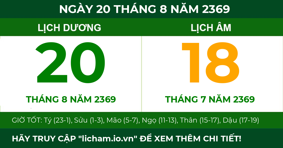 lịch âm ngày 20 tháng 8 năm 2369