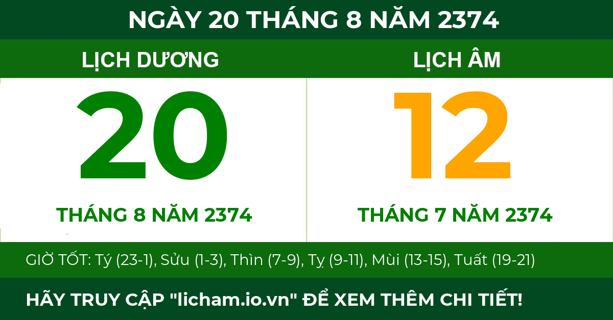 lịch âm ngày 20 tháng 8 năm 2374