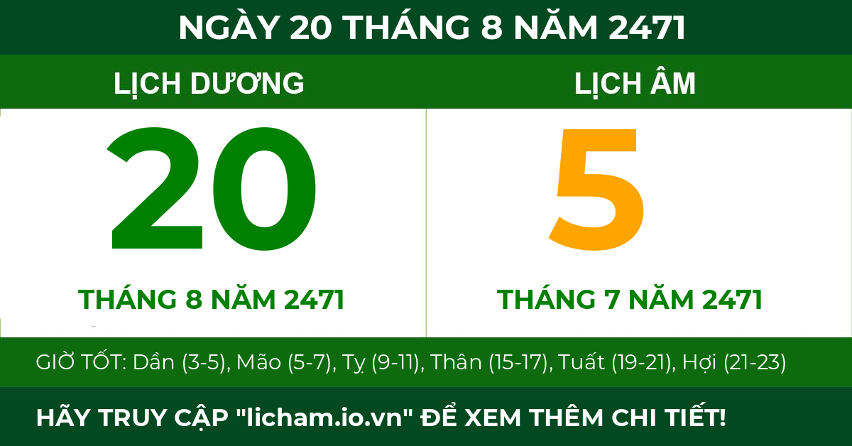 lịch âm ngày 20 tháng 8 năm 2471