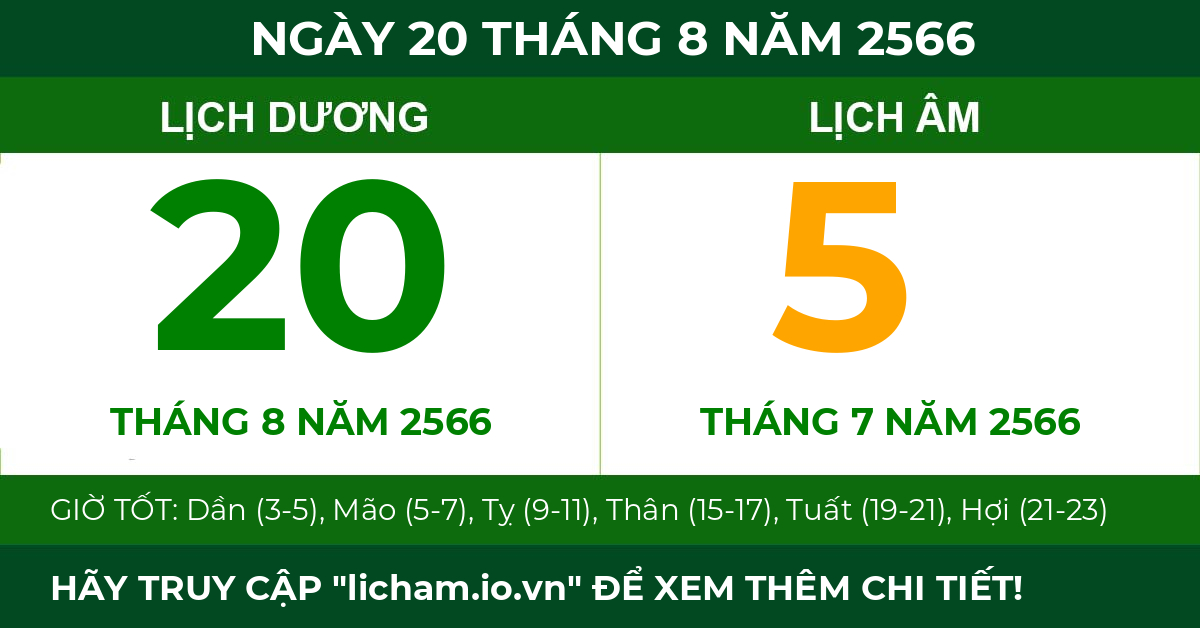 lịch âm ngày 20 tháng 8 năm 2566