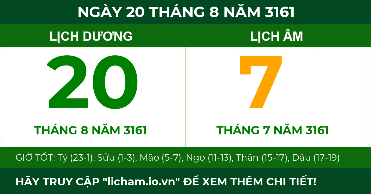 lịch âm ngày 20 tháng 8 năm 3161
