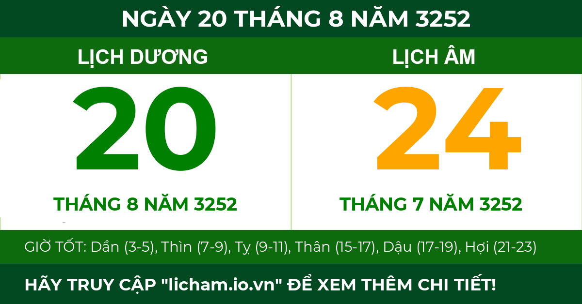 lịch âm ngày 20 tháng 8 năm 3252