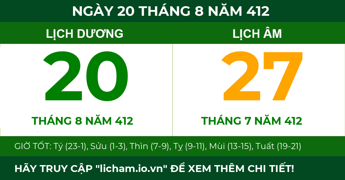 lịch âm ngày 20 tháng 8 năm 412