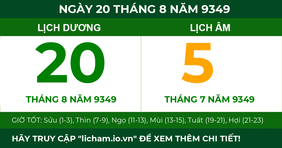 lịch âm ngày 20 tháng 8 năm 9349