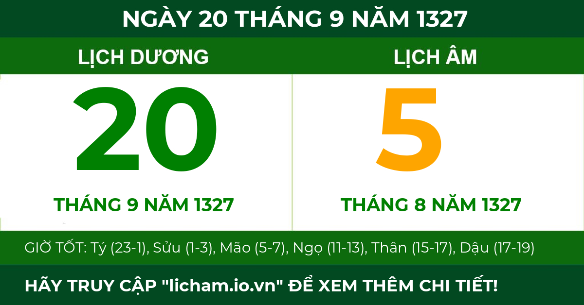 lịch âm ngày 20 tháng 9 năm 1327