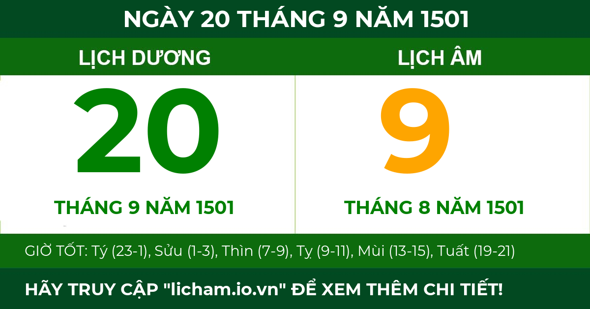 lịch âm ngày 20 tháng 9 năm 1501