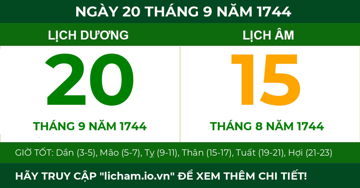 lịch âm ngày 20 tháng 9 năm 1744