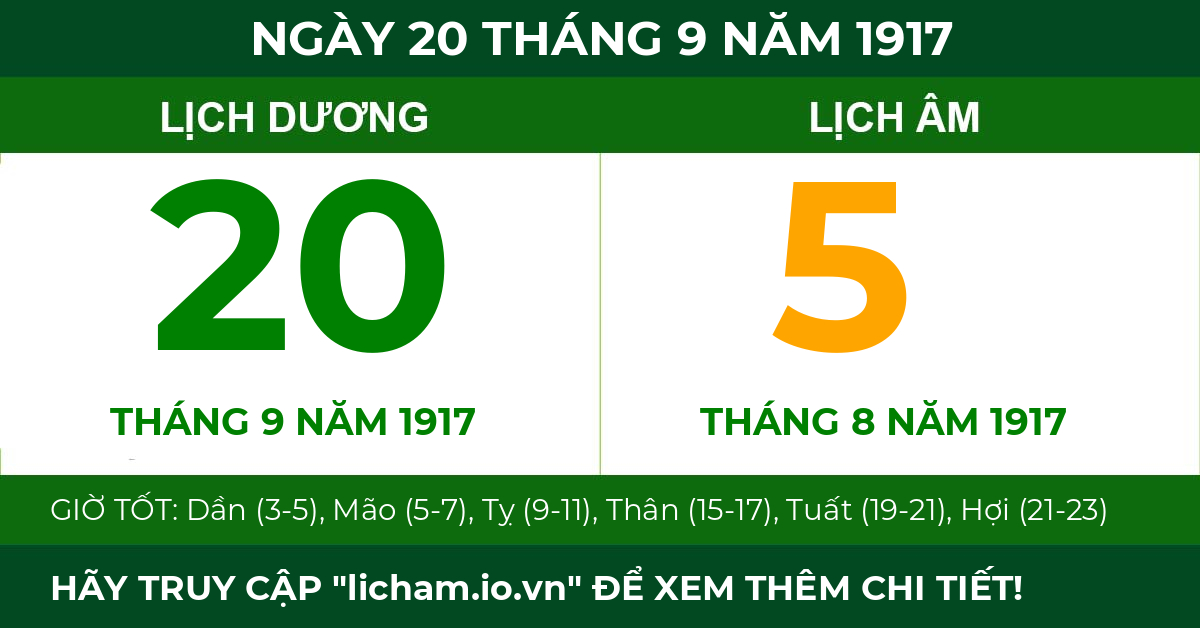 lịch âm ngày 20 tháng 9 năm 1917