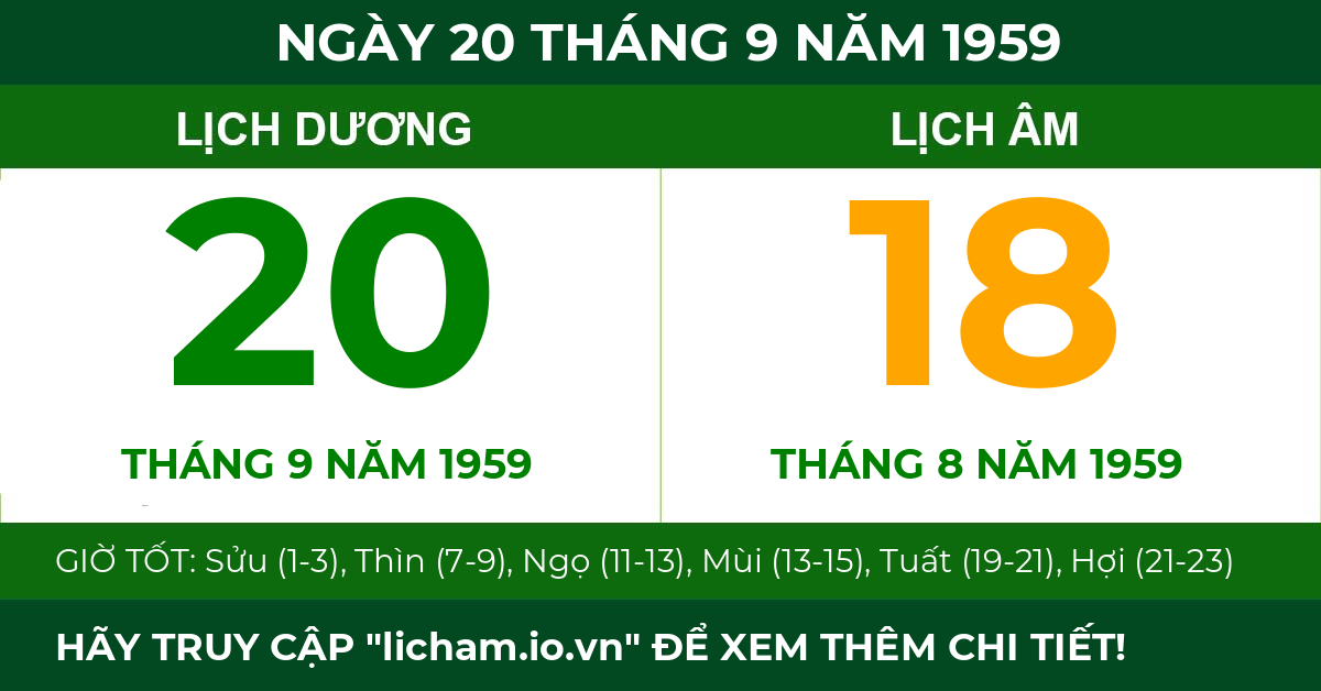 lịch âm ngày 20 tháng 9 năm 1959