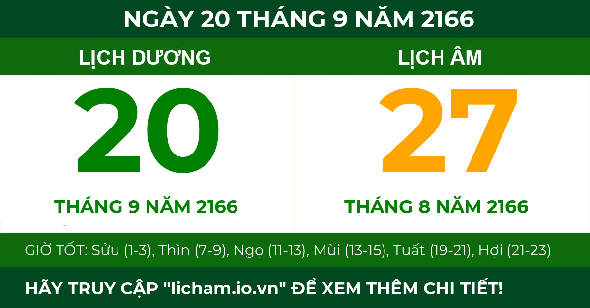 lịch âm ngày 20 tháng 9 năm 2166