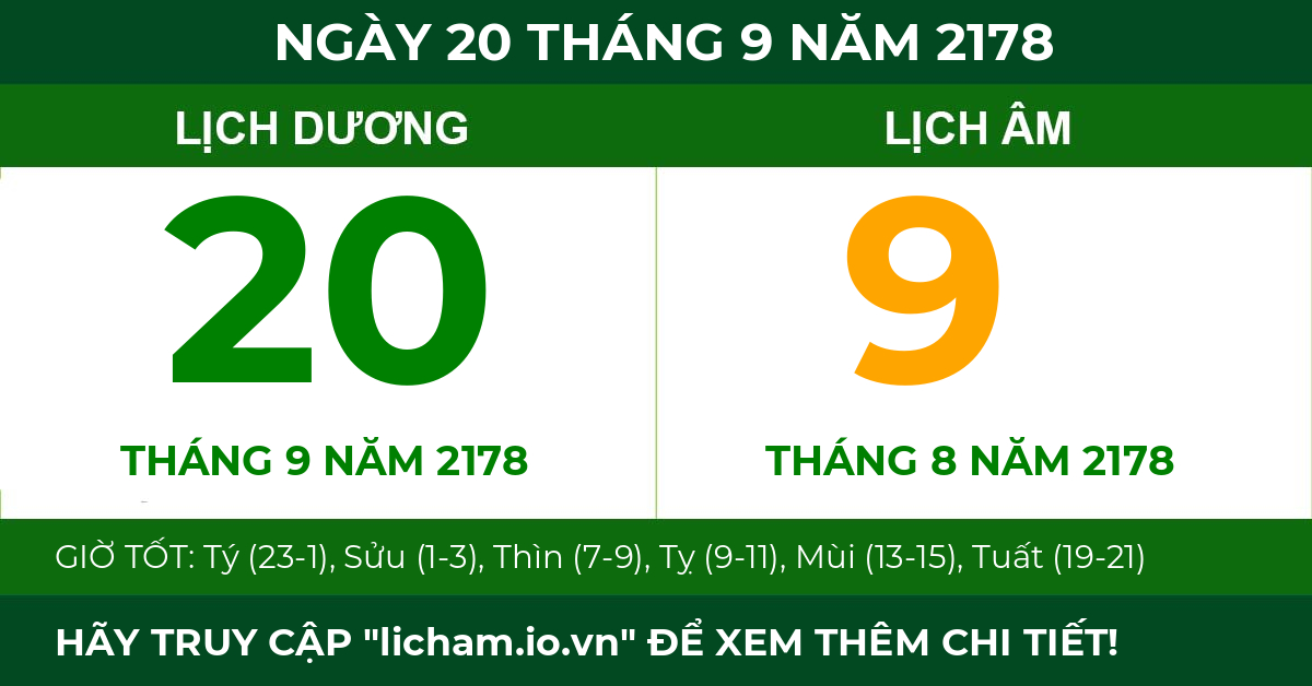 lịch âm ngày 20 tháng 9 năm 2178