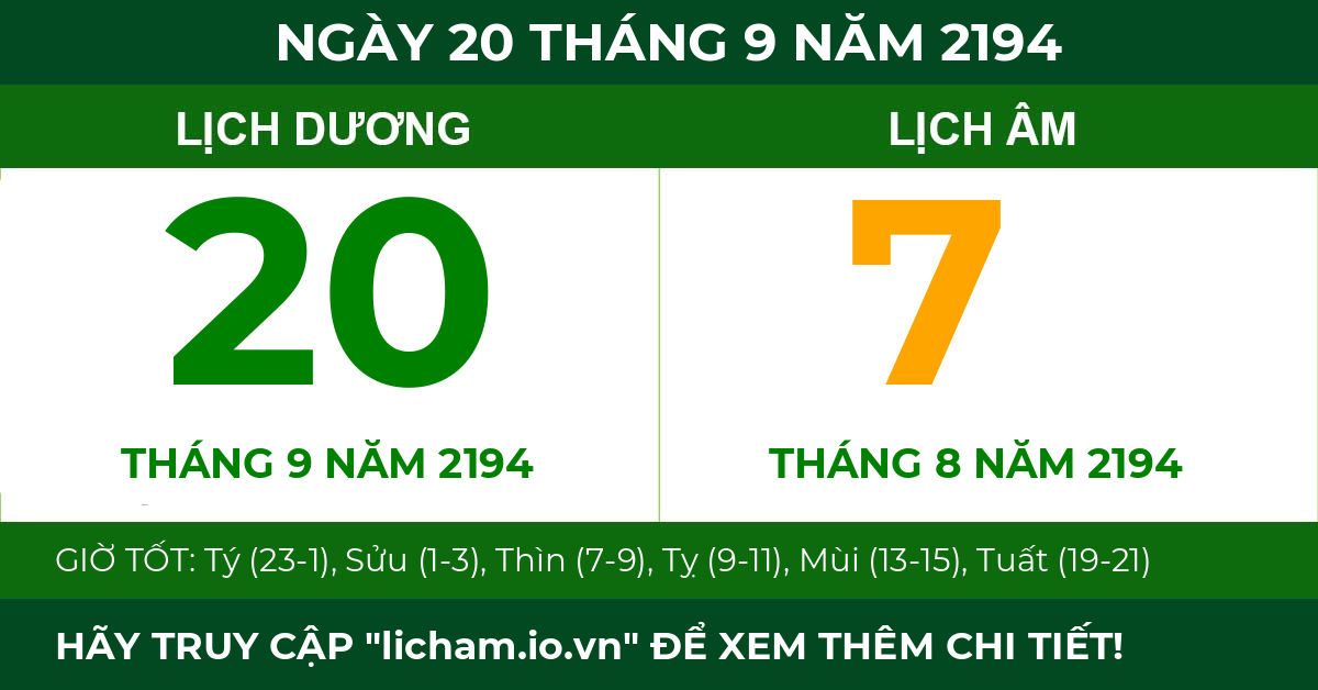 lịch âm ngày 20 tháng 9 năm 2194