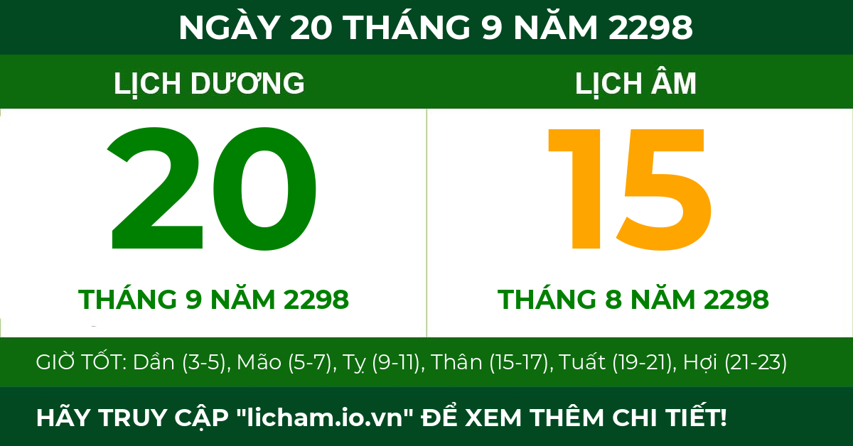 lịch âm ngày 20 tháng 9 năm 2298