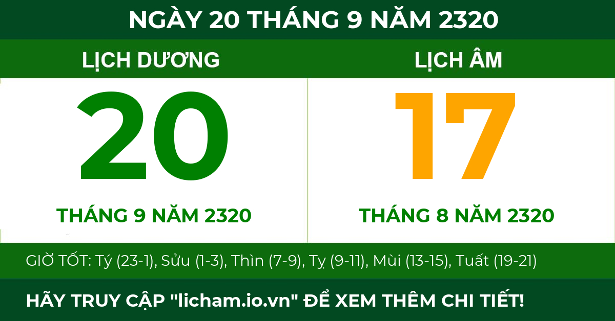 lịch âm ngày 20 tháng 9 năm 2320