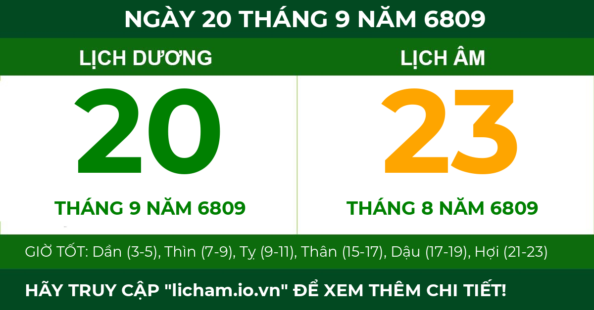 lịch âm ngày 20 tháng 9 năm 6809