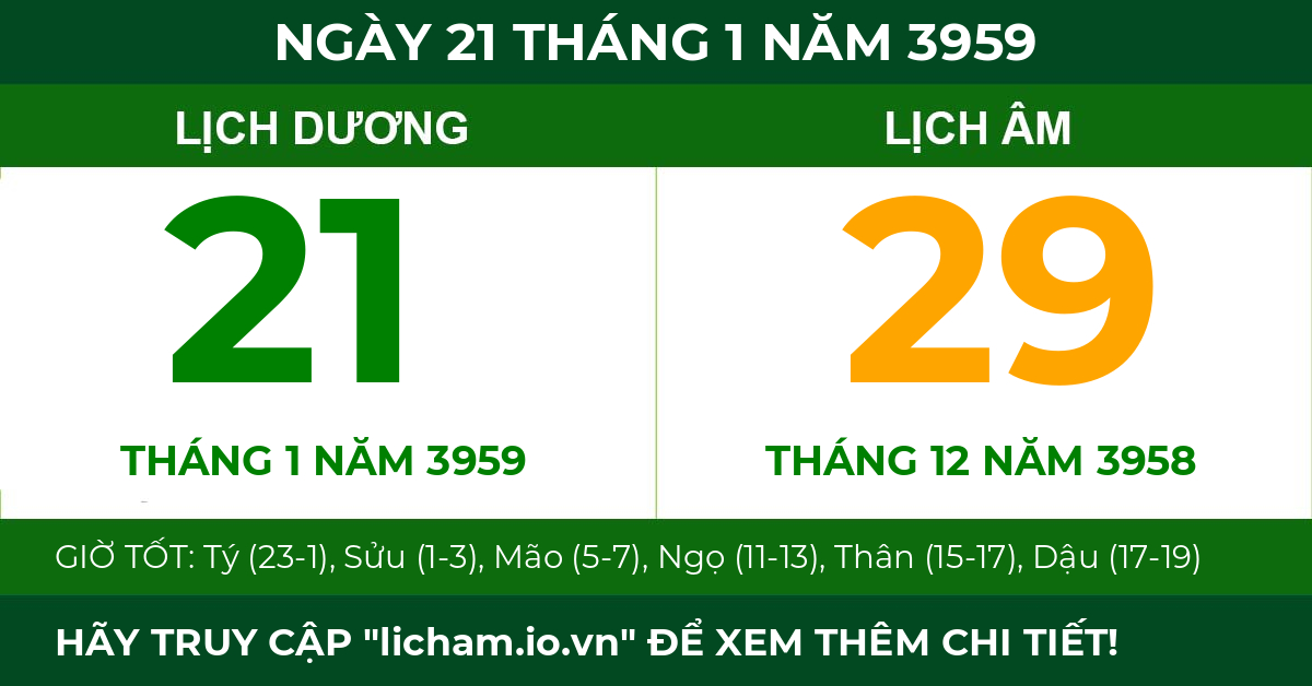 lịch âm ngày 21 tháng 1 năm 3959
