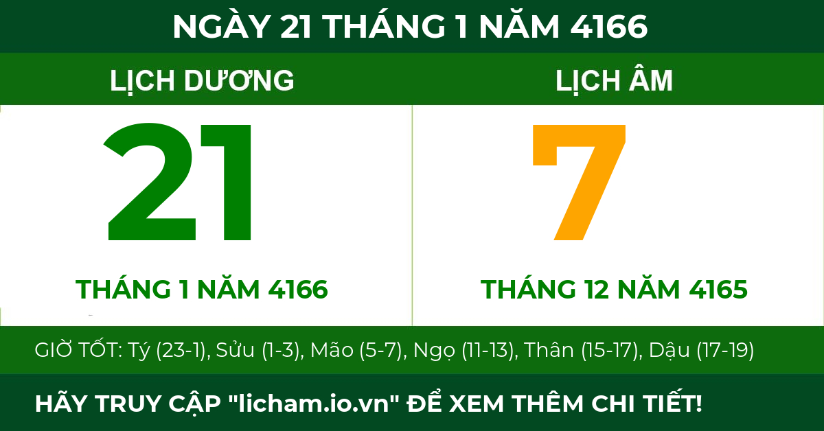 lịch âm ngày 21 tháng 1 năm 4166