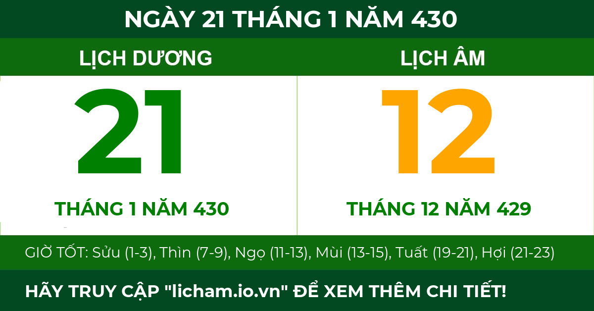 lịch âm ngày 21 tháng 1 năm 430