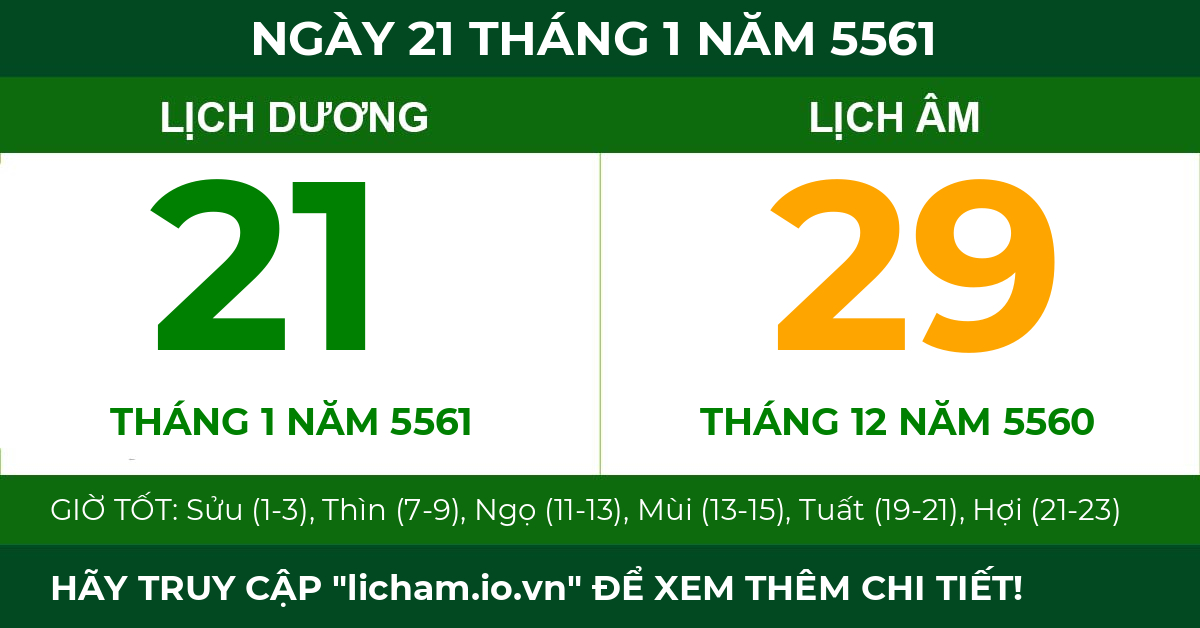 lịch âm ngày 21 tháng 1 năm 5561