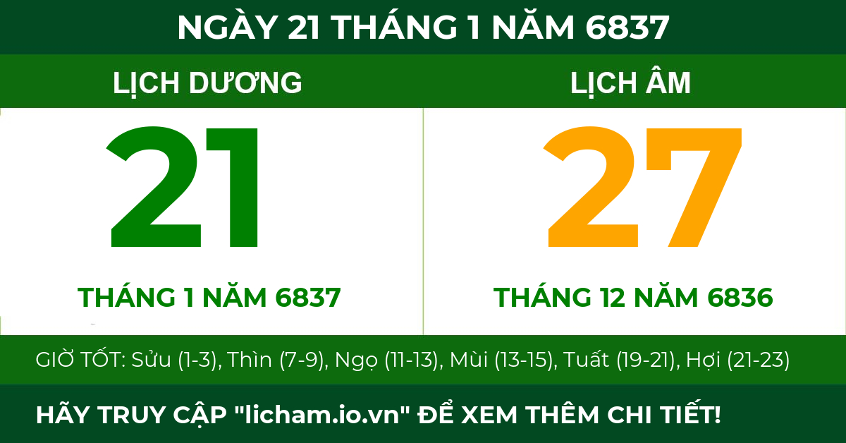 lịch âm ngày 21 tháng 1 năm 6837