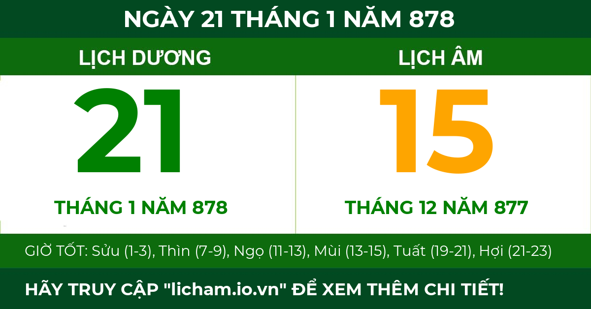 lịch âm ngày 21 tháng 1 năm 878